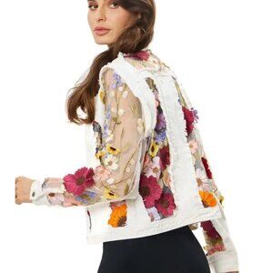 White Denim Jacket with Floral Embroidery
